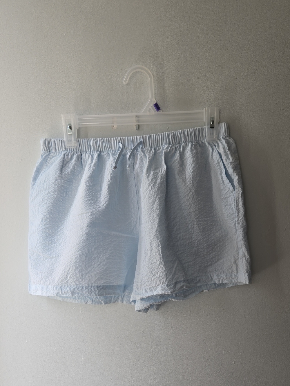 100% Cotton PJ Shorts Med Baby Blue Seersucker Cottage Travel Lightweight